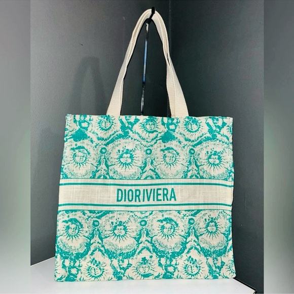 DiorRiviera Teal and Cream Canvas Tote Bag. NWT - Picture 1 of 10